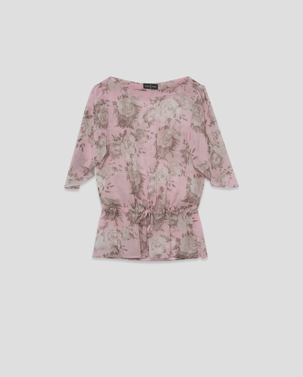 Blusa de Manga com Folho de Chiffon e Estampado Floral Rosa-claro-5