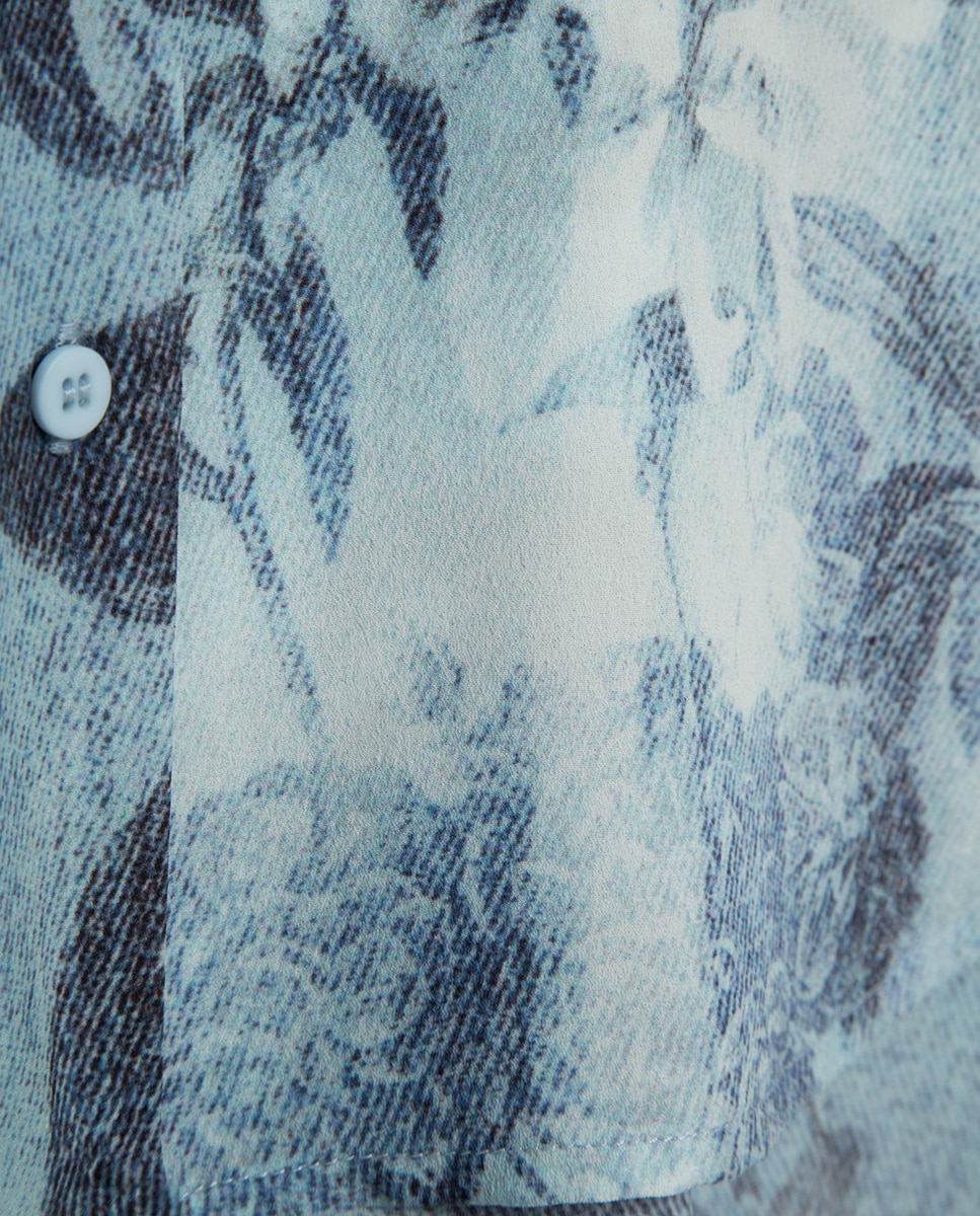 Blusa Oversize de Crepe com Estampado Floral Azul-índigo-5