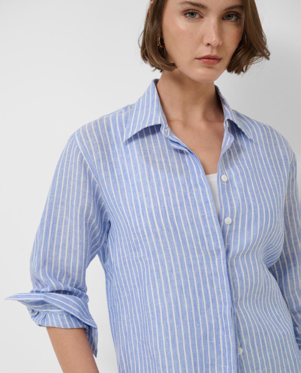 Camisa Oversize às Riscas Azul-2