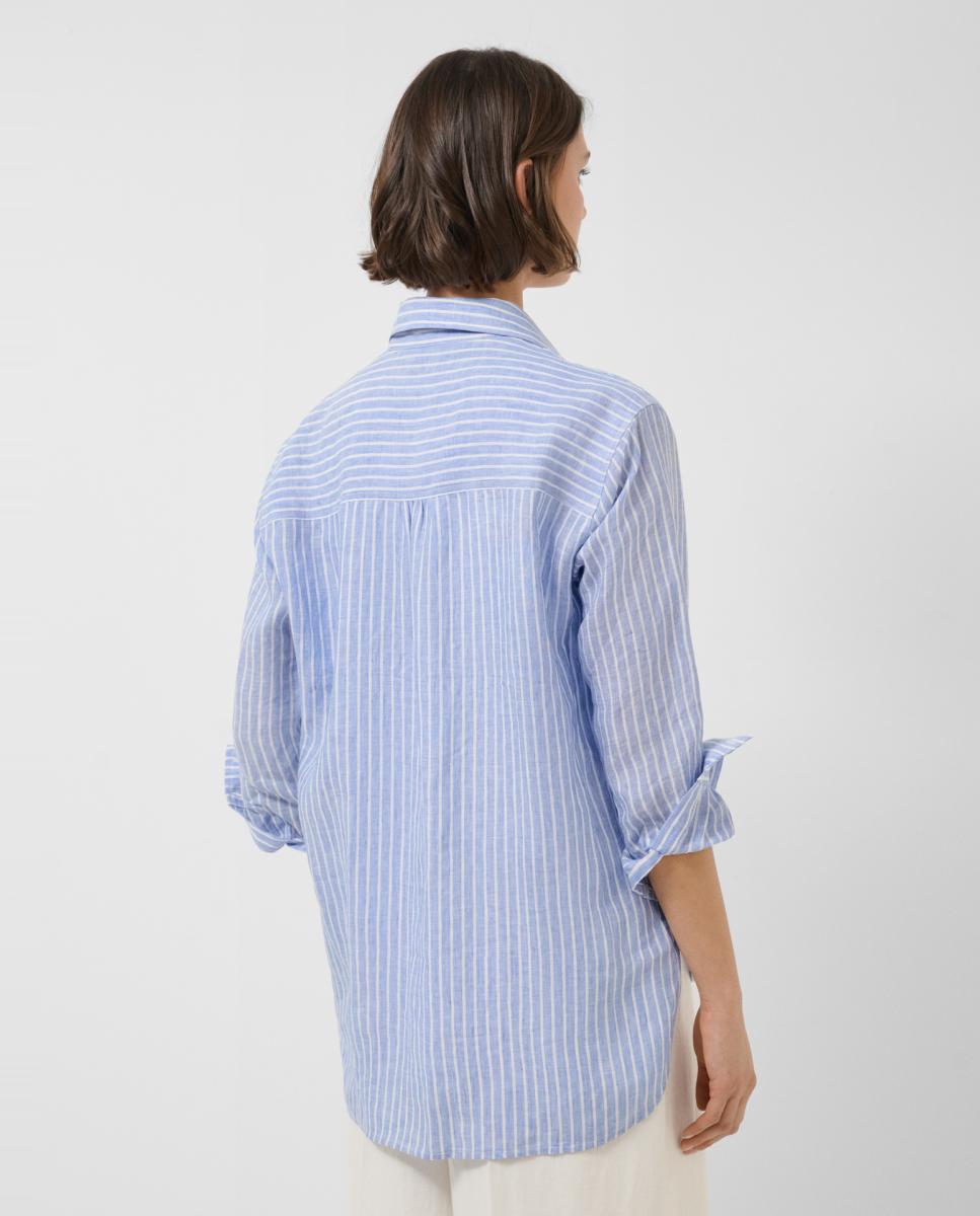 Camisa Oversize às Riscas Azul-3