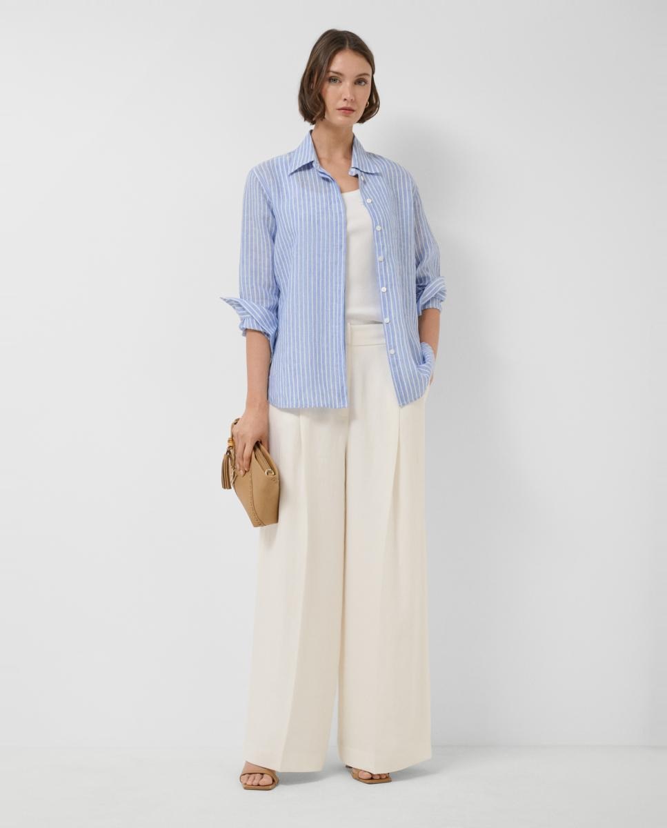 Camisa Oversize às Riscas Azul-6