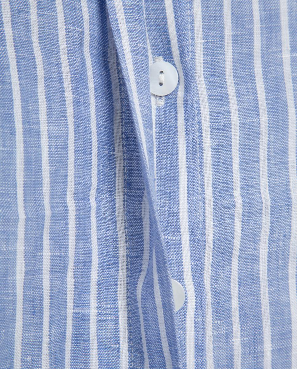 Camisa Oversize às Riscas Azul-5