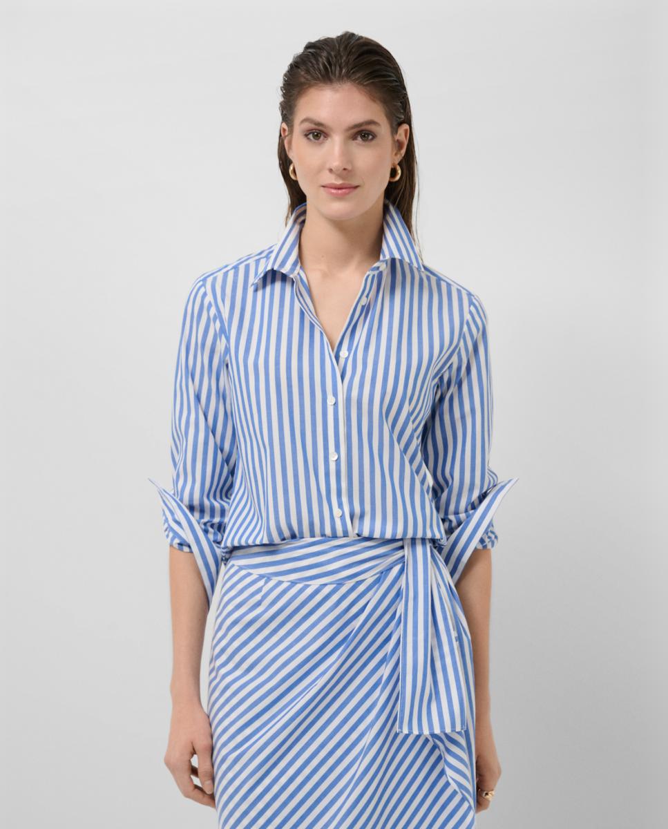 Camisa de Algodão com Riscas Azul-índigo-1