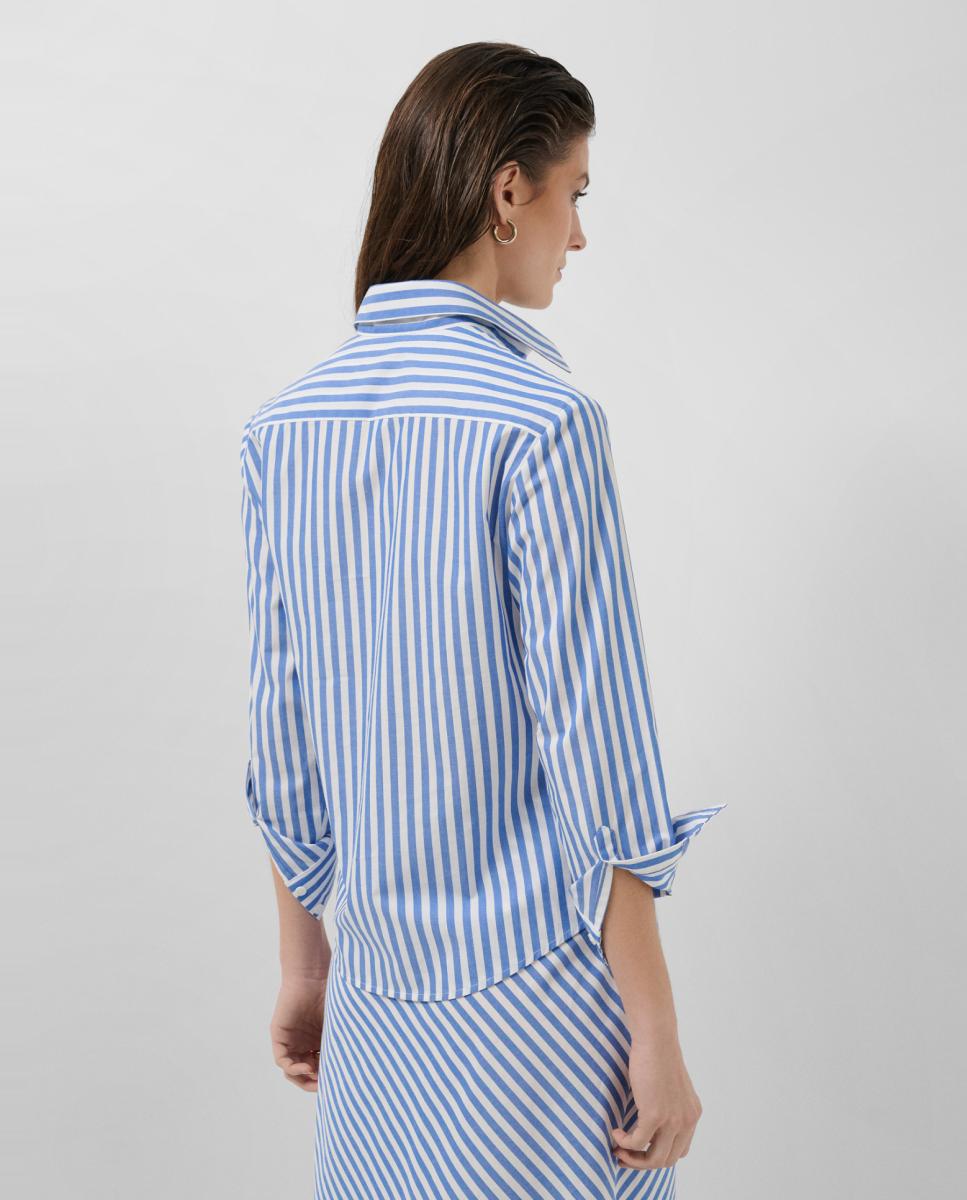 Camisa de Algodão com Riscas Azul-índigo-3