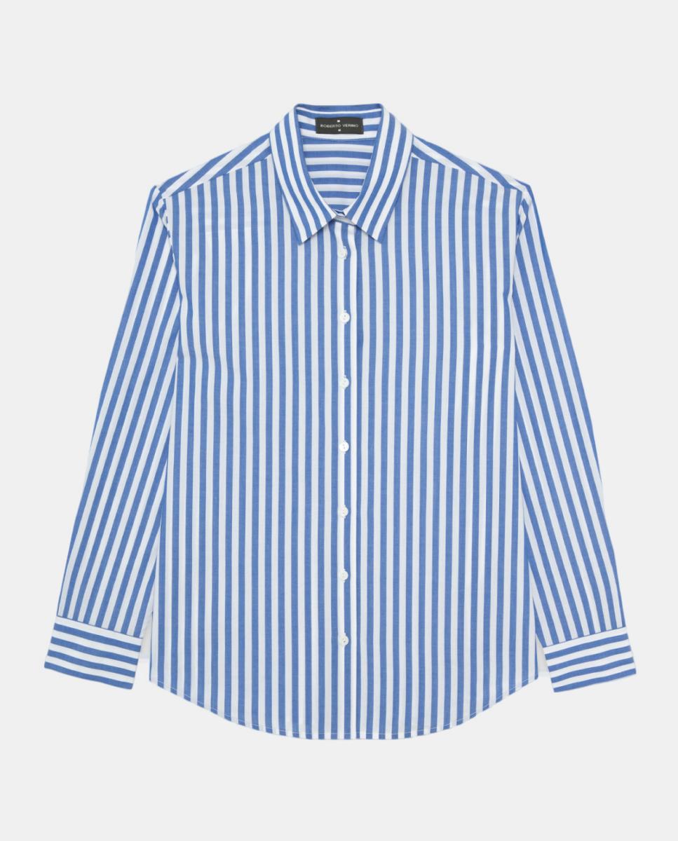 Camisa de Algodão com Riscas Azul-índigo-4