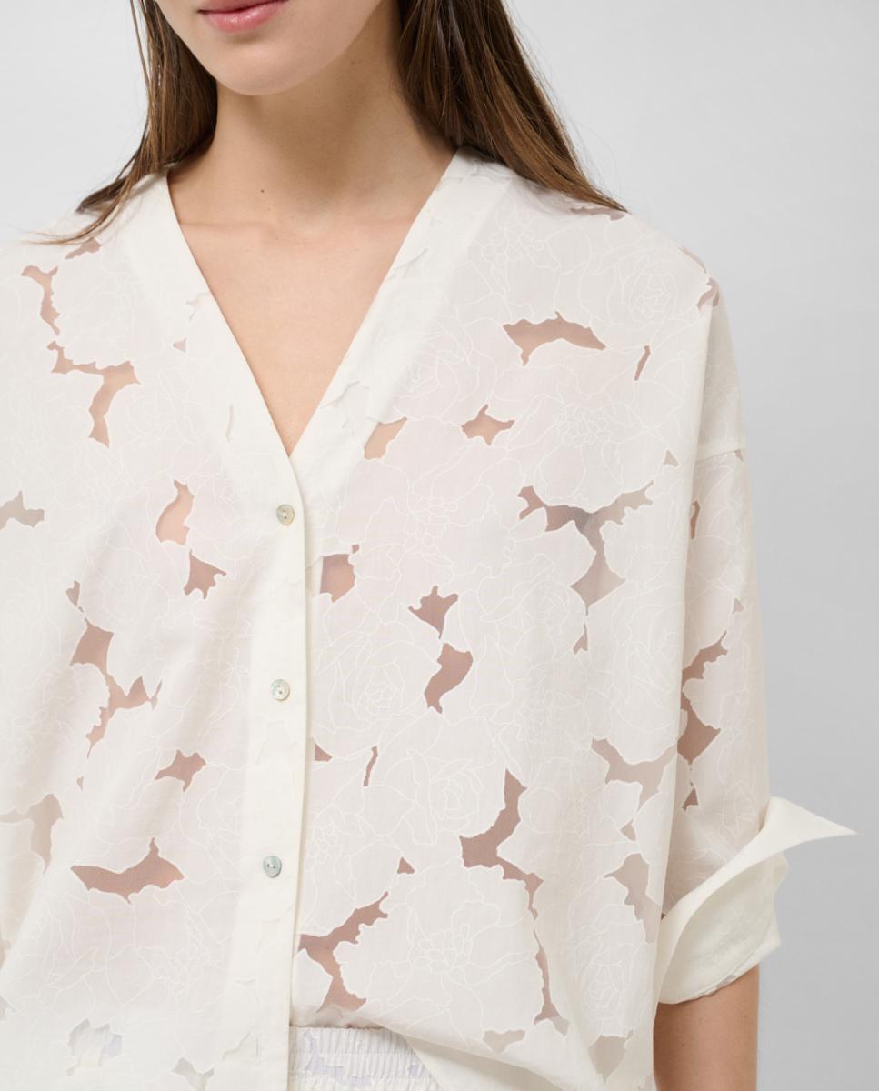 Blusa Oversize Devoré com Estampado Floral Branco-2