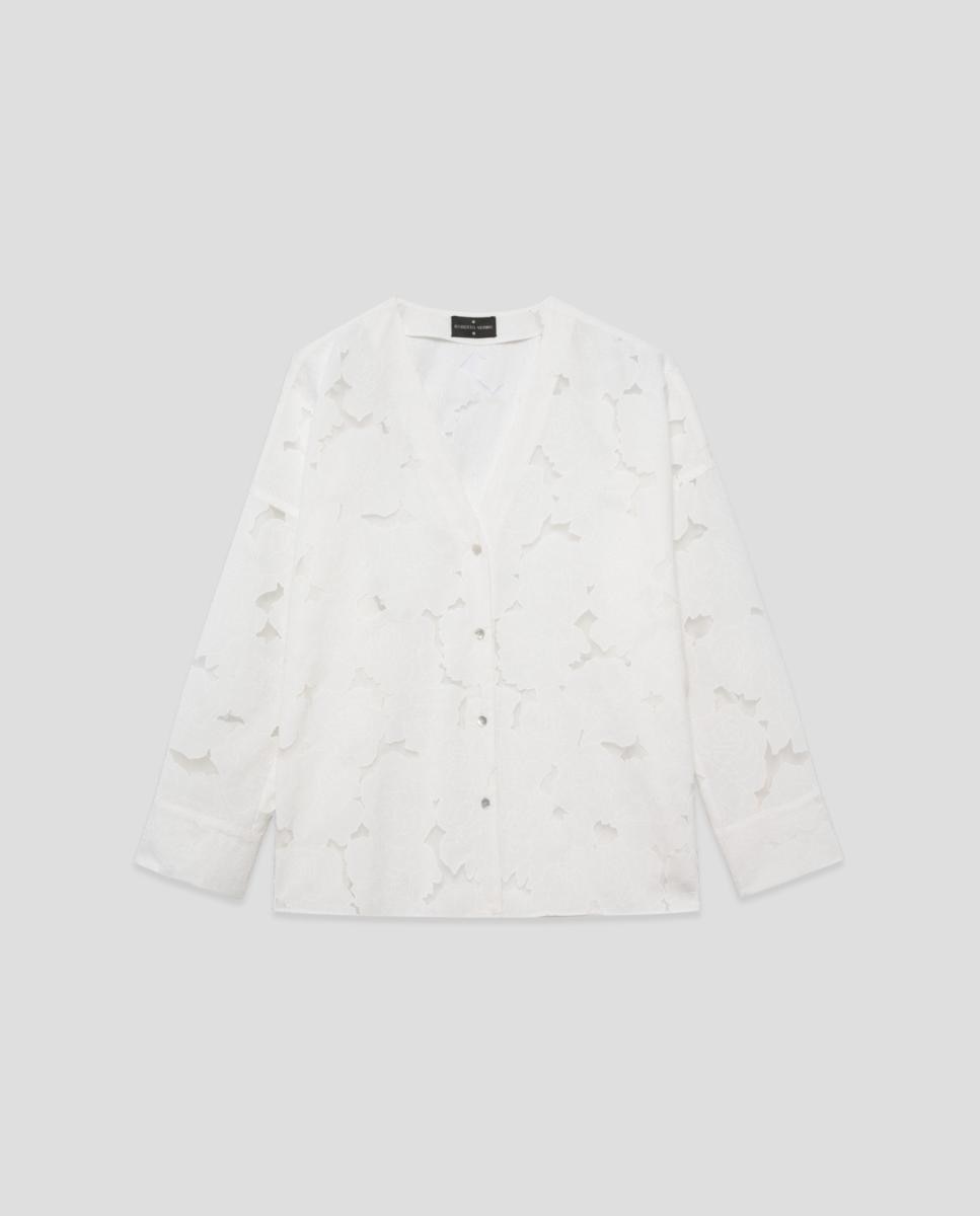 Blusa Oversize Devoré com Estampado Floral Branco-4