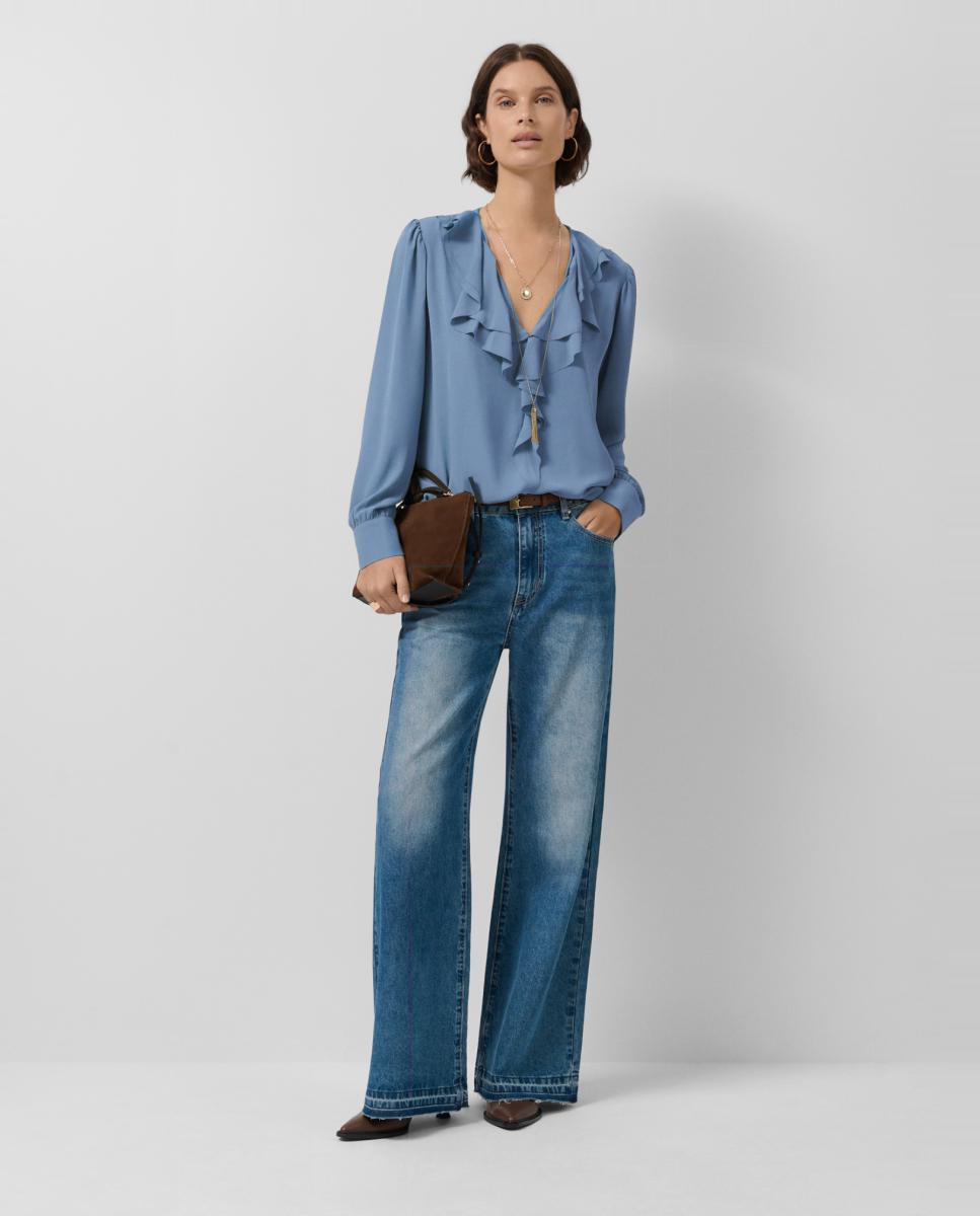 Blusa com Folhos no Peito Azul-5