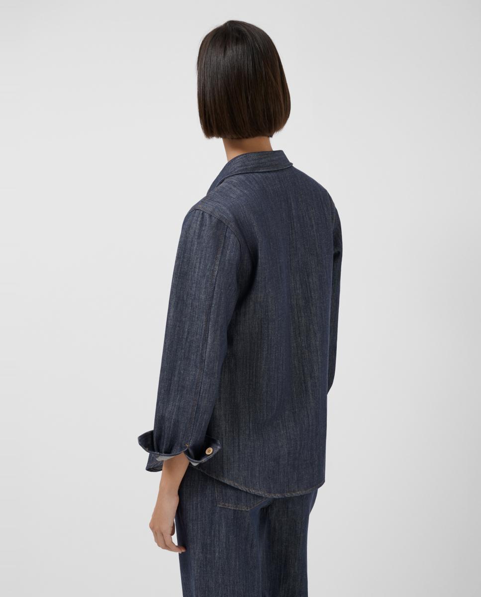 Camisa de Ganga Estilo Masculino Azul-marinho-3