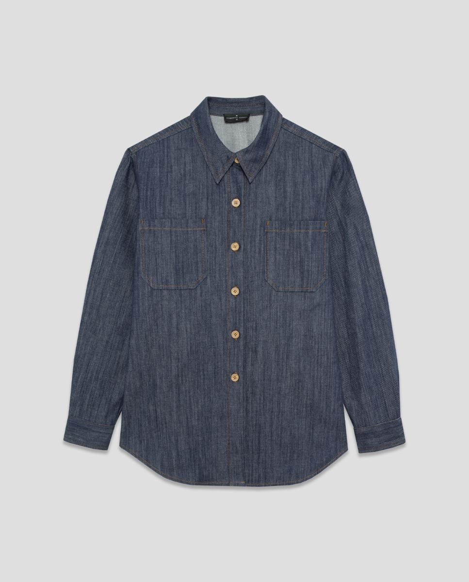 Camisa de Ganga Estilo Masculino Azul-marinho-4