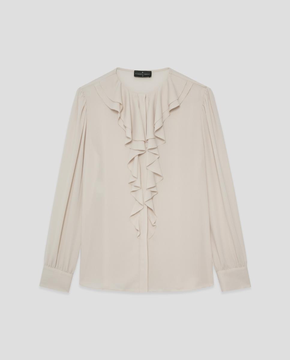 Blusa Fluida com Folhos no Peito Cru-4
