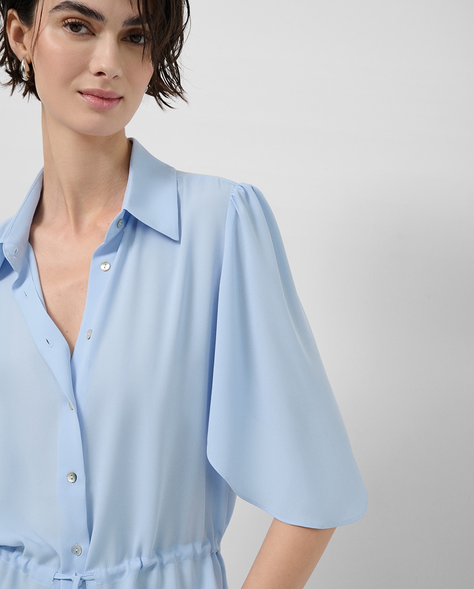 Blusa de Manga com Folho e Cintura Franzida Azul-2