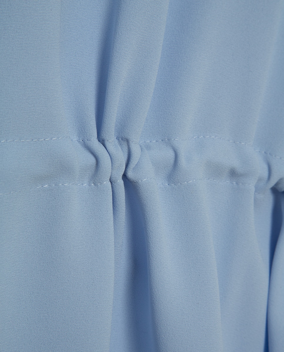 Blusa de Manga com Folho e Cintura Franzida Azul-4