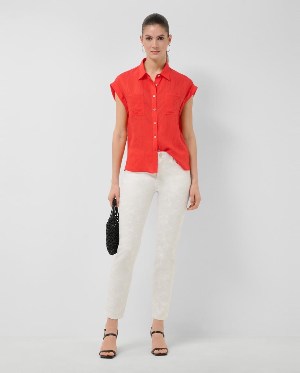 Blusa sem Mangas e com Bolsos Vermelho-6