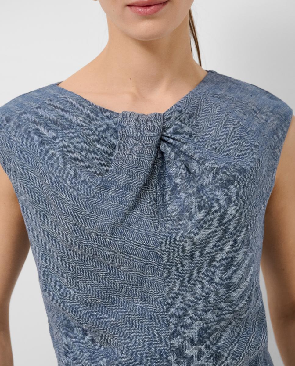 Blusa Franzida de Linho sem Mangas Azul-2