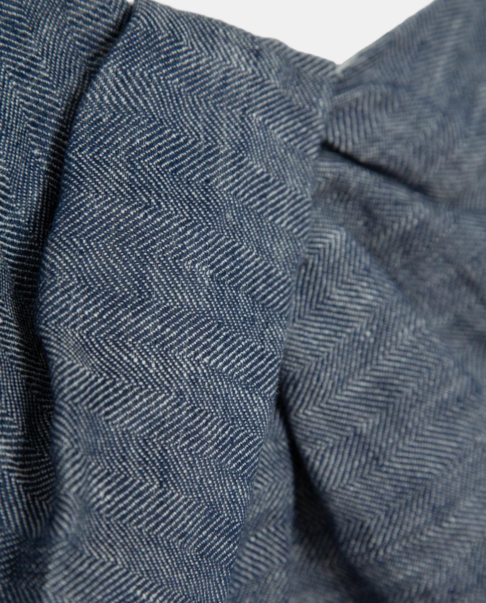Blusa Franzida de Linho sem Mangas Azul-5