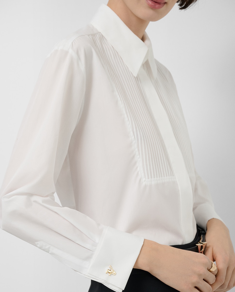 Camisa Clássica de Algodão com Pregas Branco-2