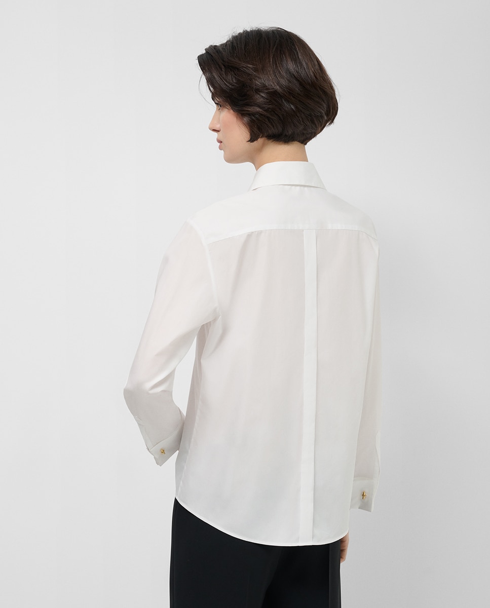 Camisa Clássica de Algodão com Pregas Branco-3