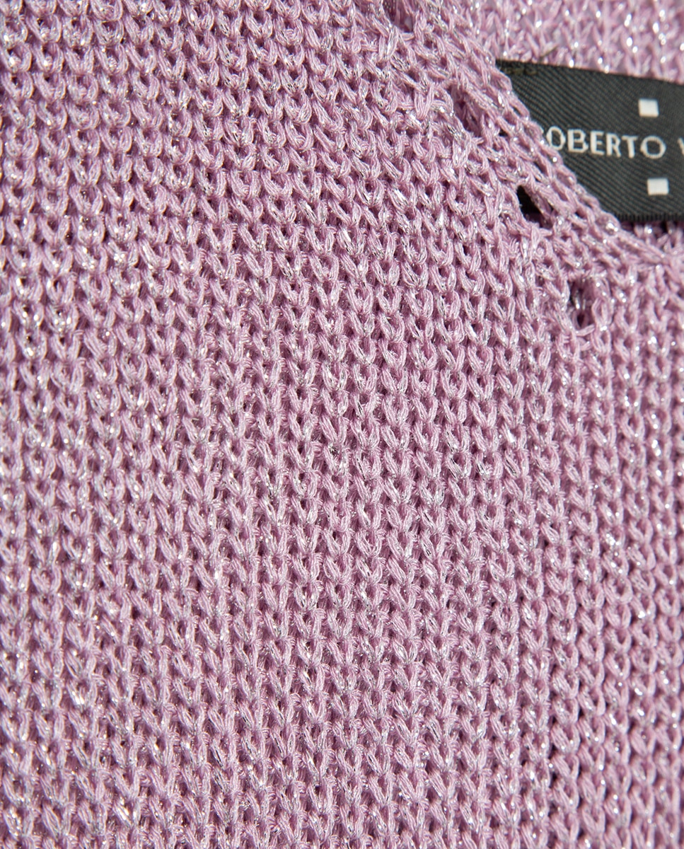 Top de Manga Cava de Malha Rendilhada com Fio Metalizado Rosa-claro-5