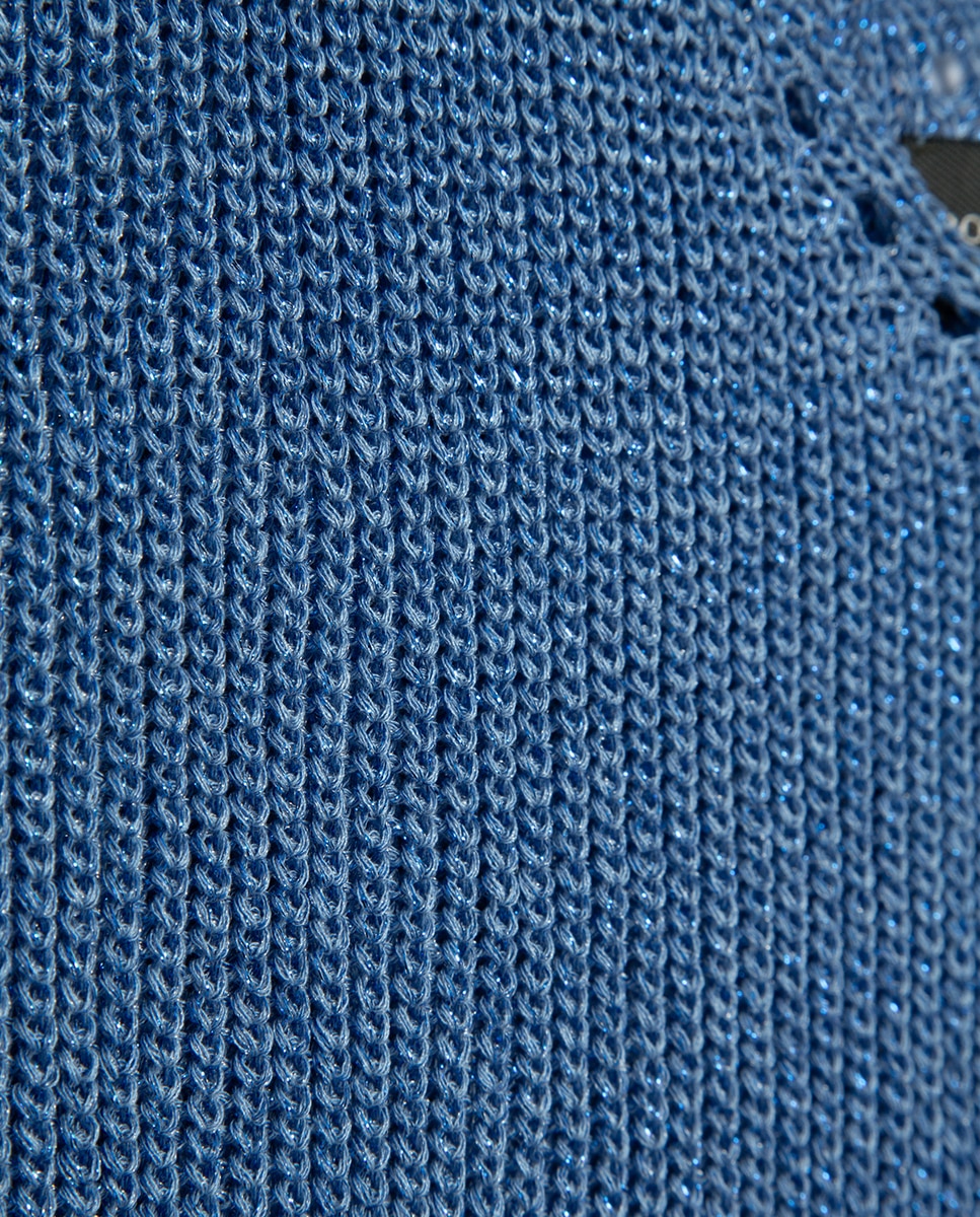 Top de Manga Cava de Malha Rendilhada com Fio Metalizado Azul-claro-4