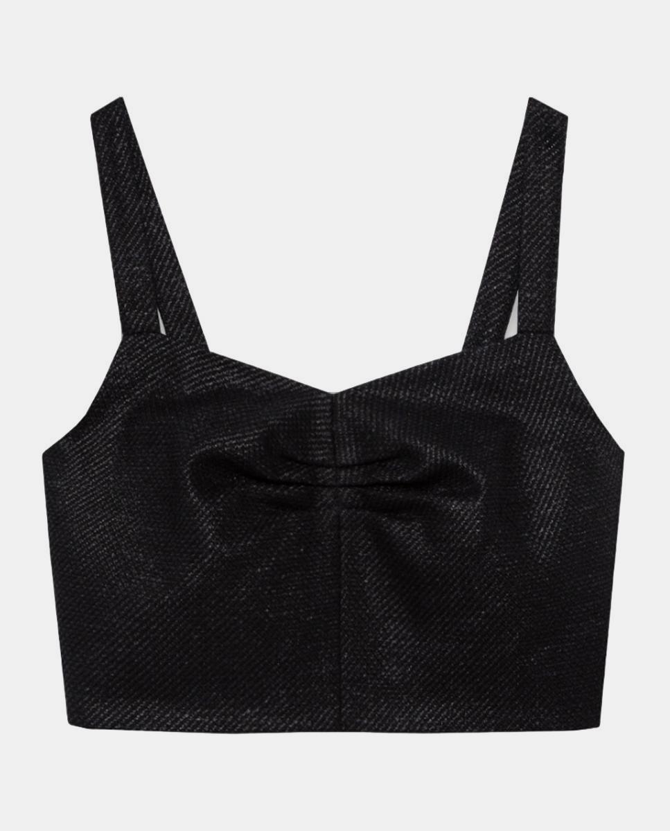 Crop Top em Tecido com Trama Preto-4