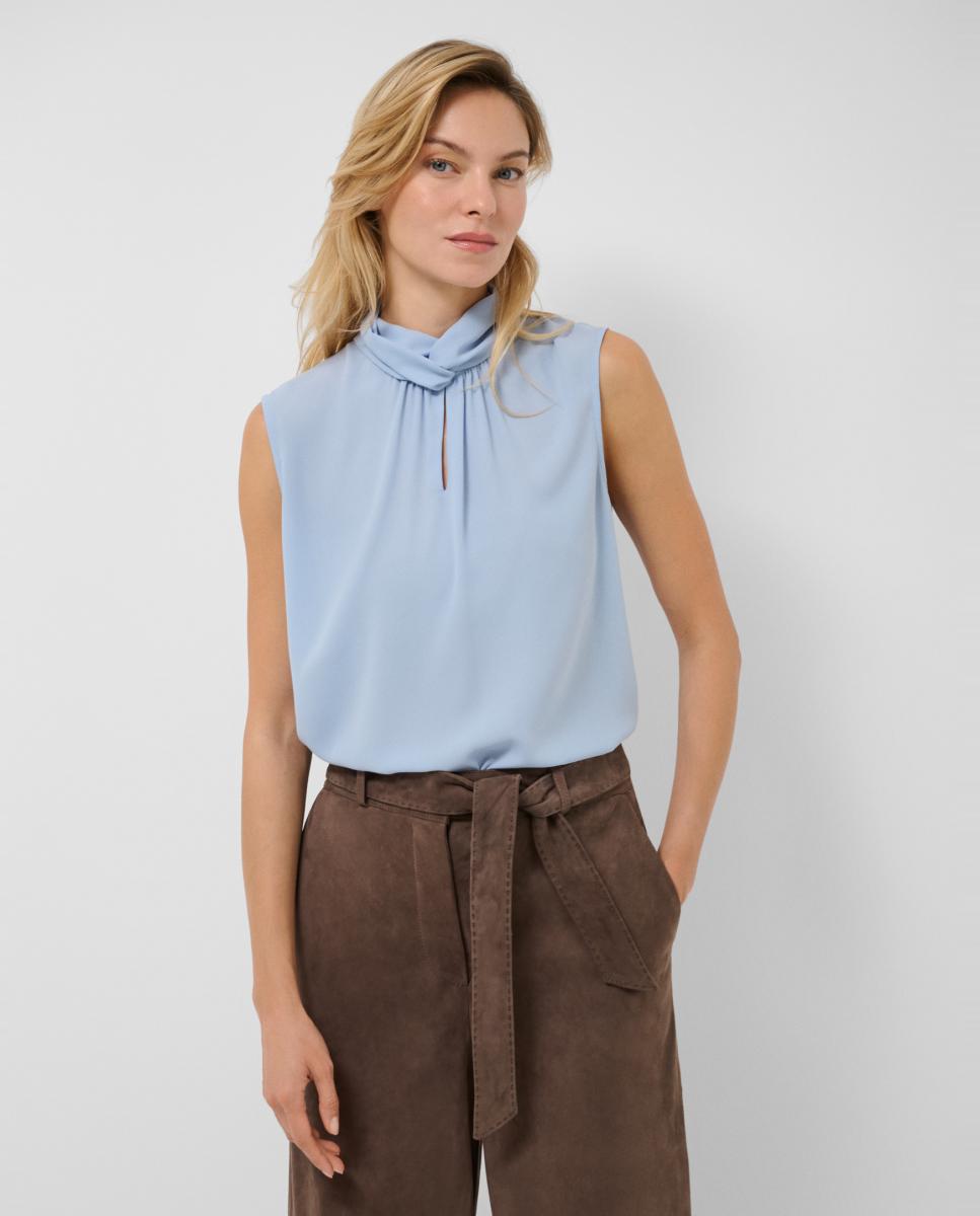 Blusa de mujer sin mangas cuello mao cruzado - Roberto Verino - Azul Azul-1