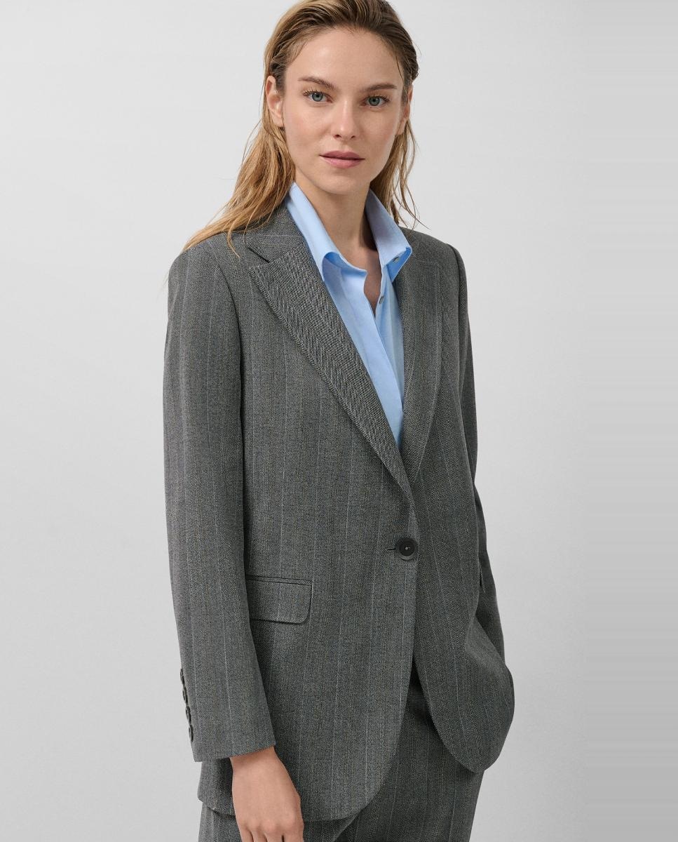 Blazer de um Botão com Padrão Espinha de Peixe Cinzento-escuro-1