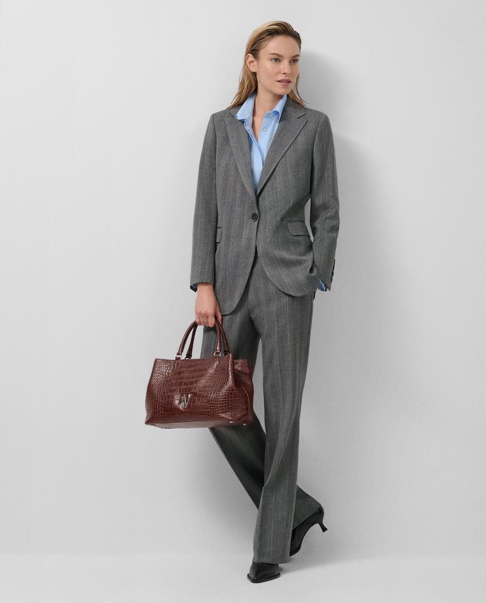 Blazer de um Botão com Padrão Espinha de Peixe Cinzento-escuro-2