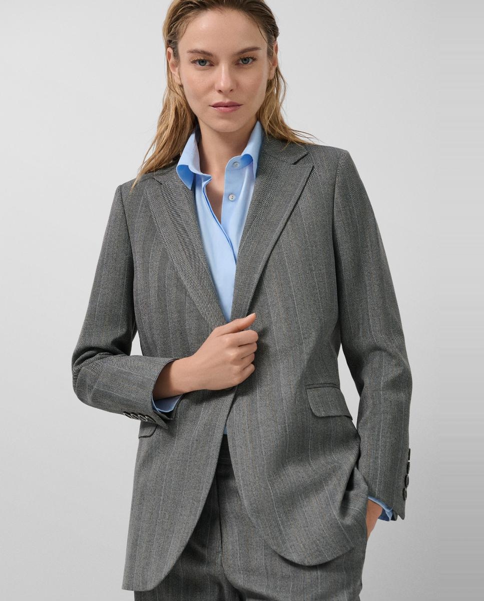 Blazer de um Botão com Padrão Espinha de Peixe Cinzento-escuro-3