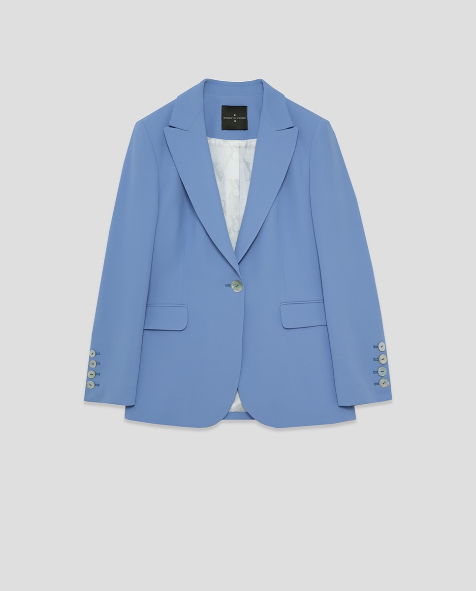 Blazer de Crepe com um Botão Azul-claro-5