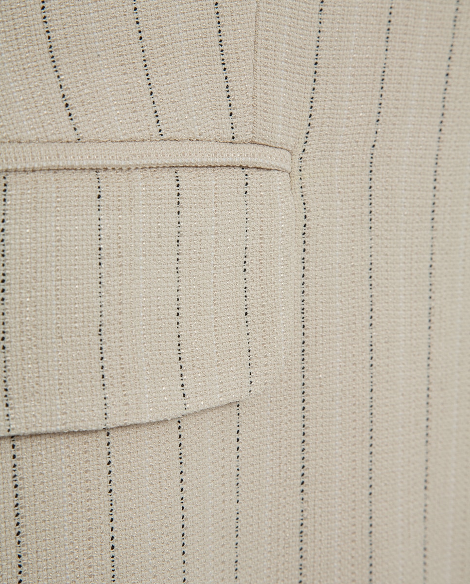 Blazer de um Botão com Risca Diplomática Bege-4