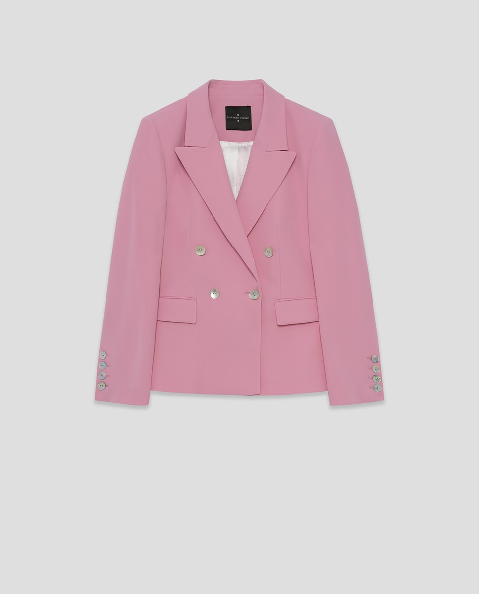 Blazer Cruzado em Crepe Rosa-claro-5