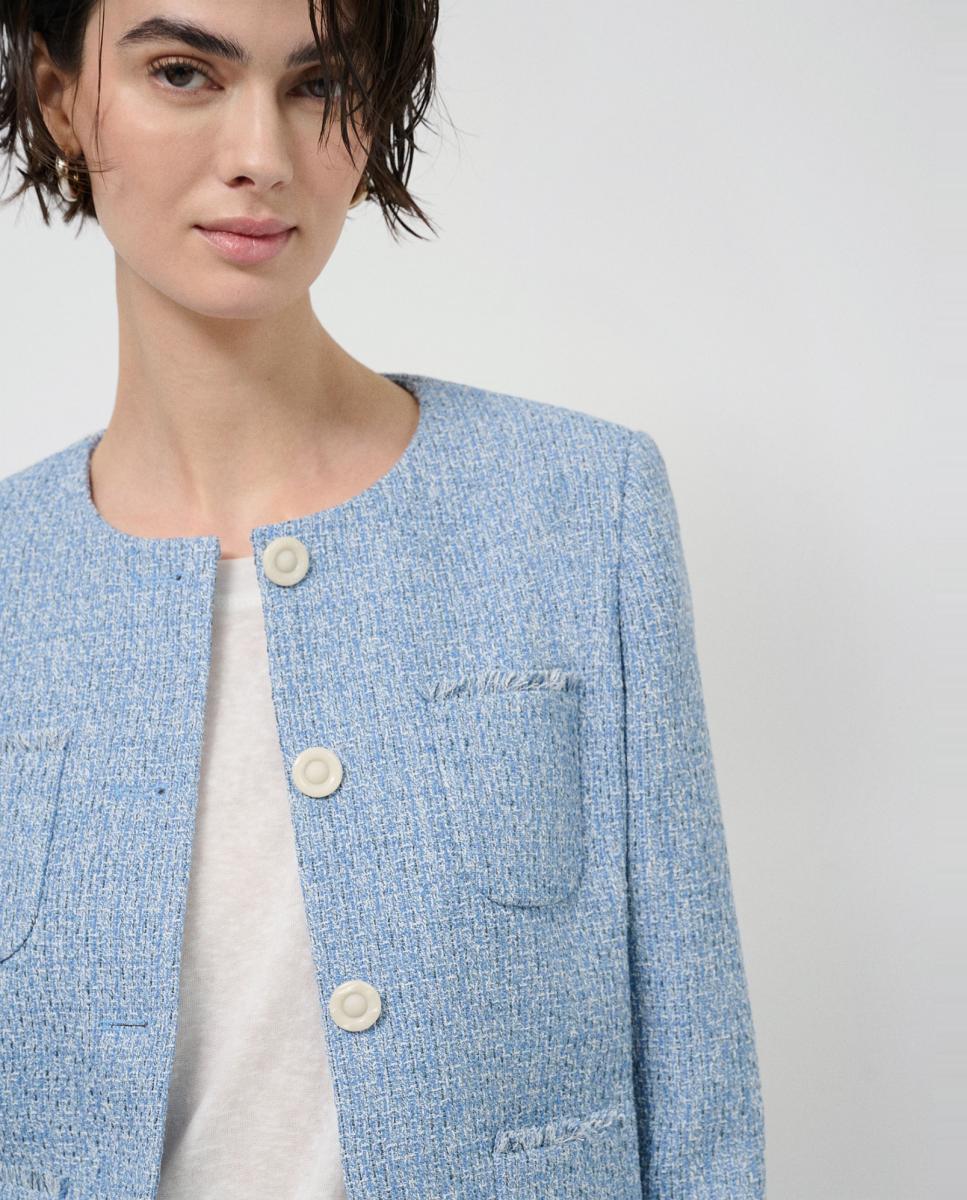 Casaco de corte tweed Azul-claro-3