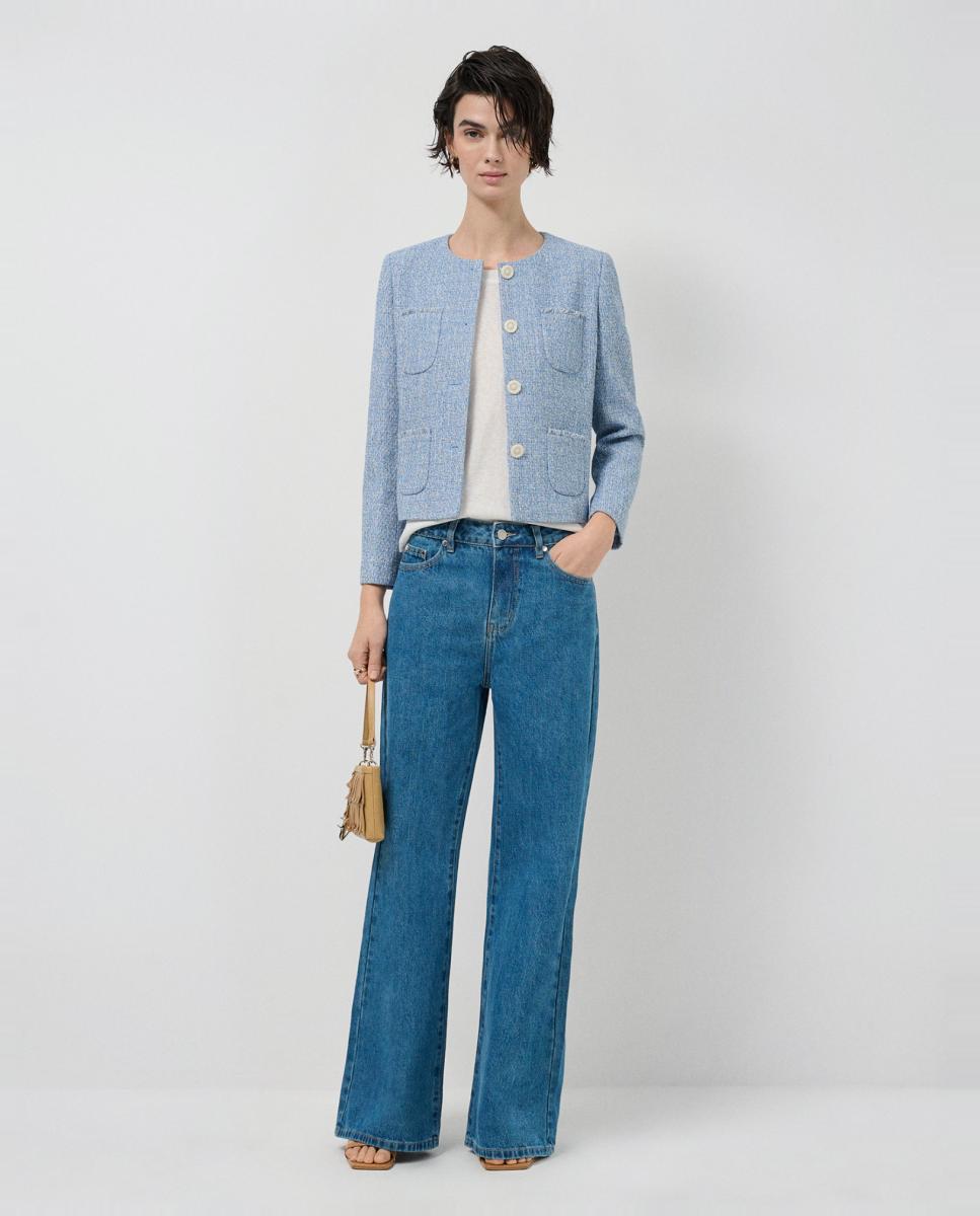 Casaco de corte tweed Azul-claro-6