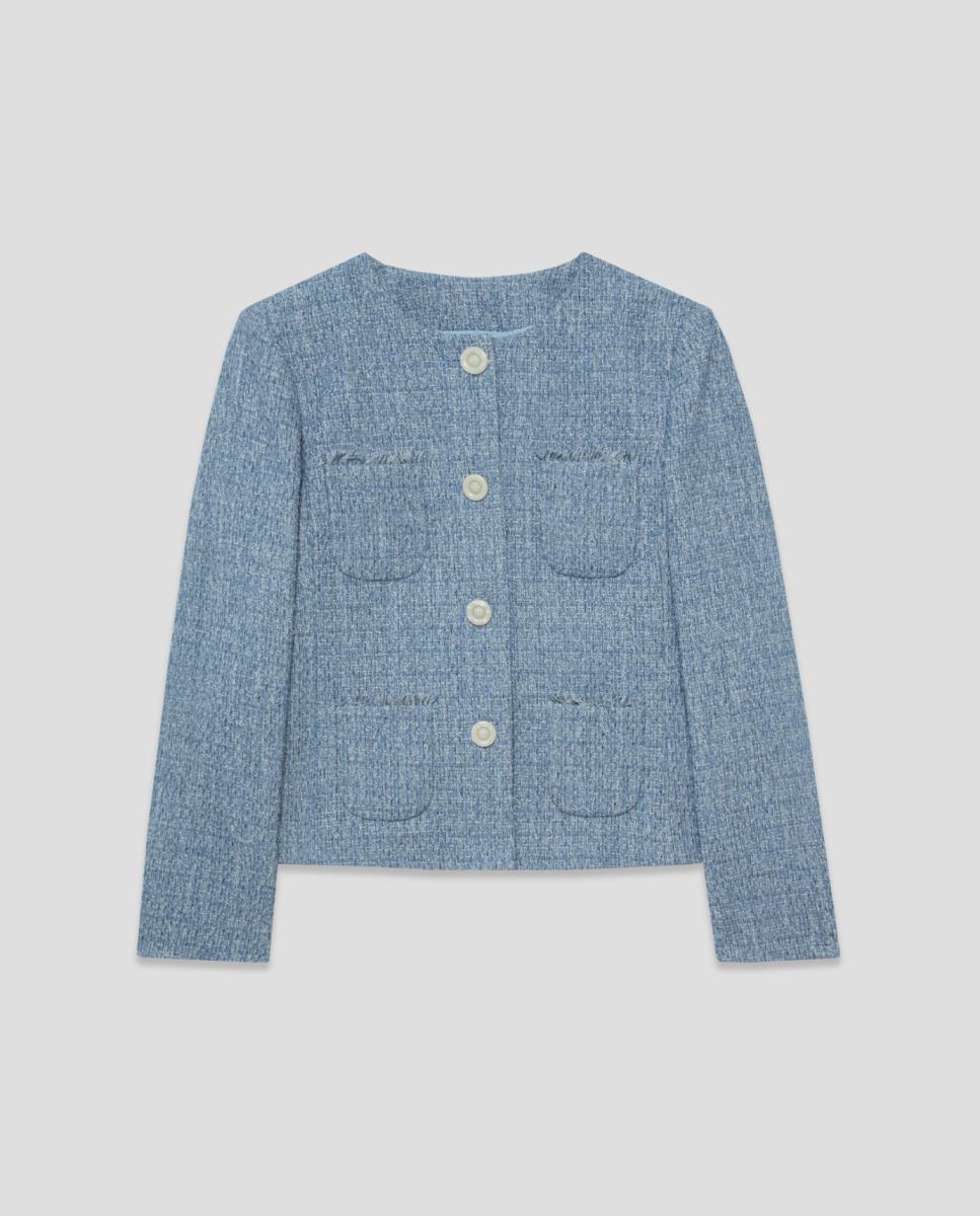 Casaco de corte tweed Azul-claro-4