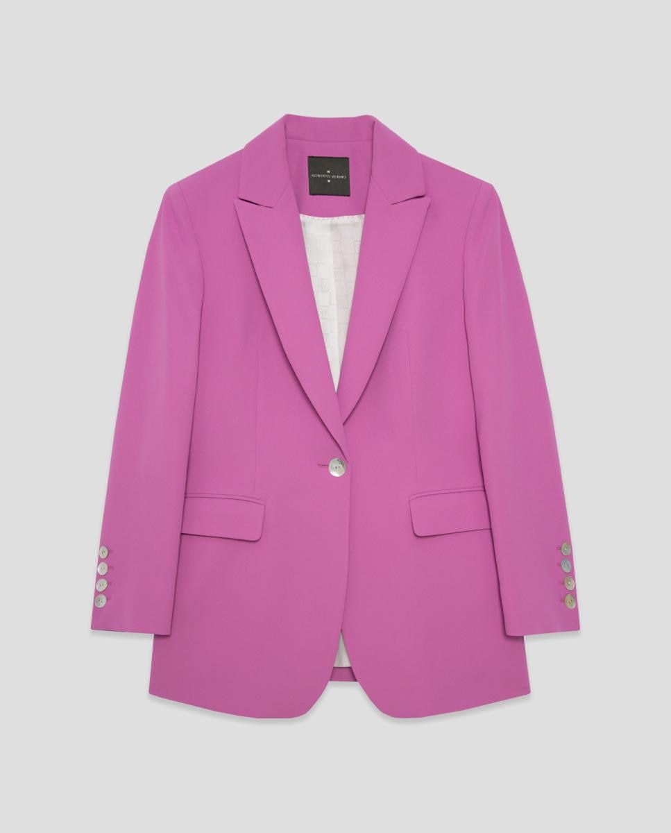 Blazer de mujer un botón crepé - Roberto Verino - Rosa Rosa-4