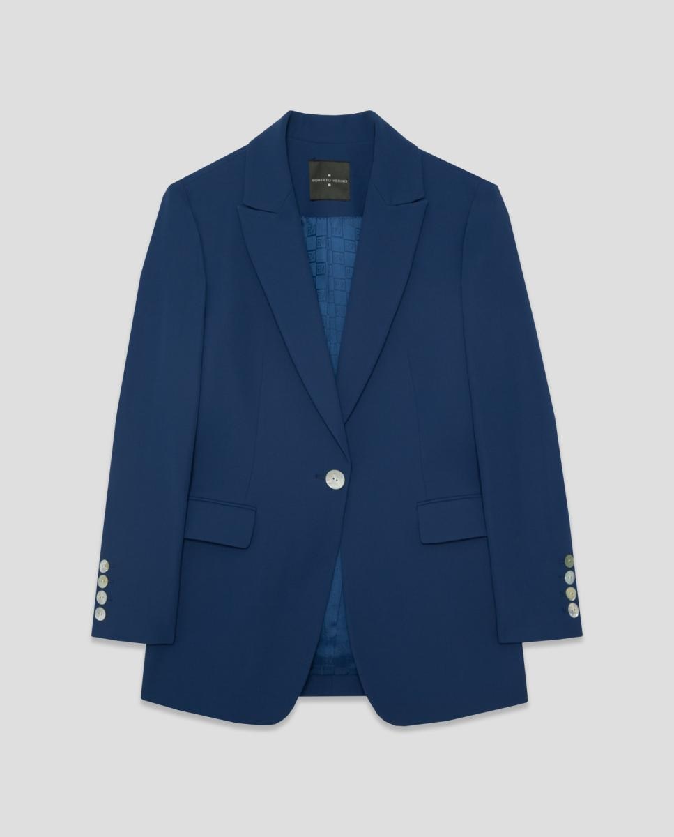 Blazer de um Botão em Crepe Azul-marinho-3