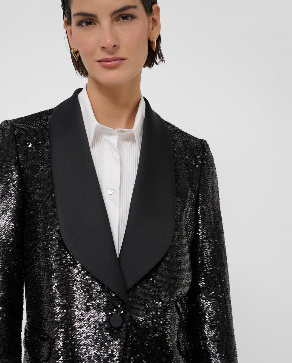 Blazer de Smoking com Lantejoulas Rasas Preto-2