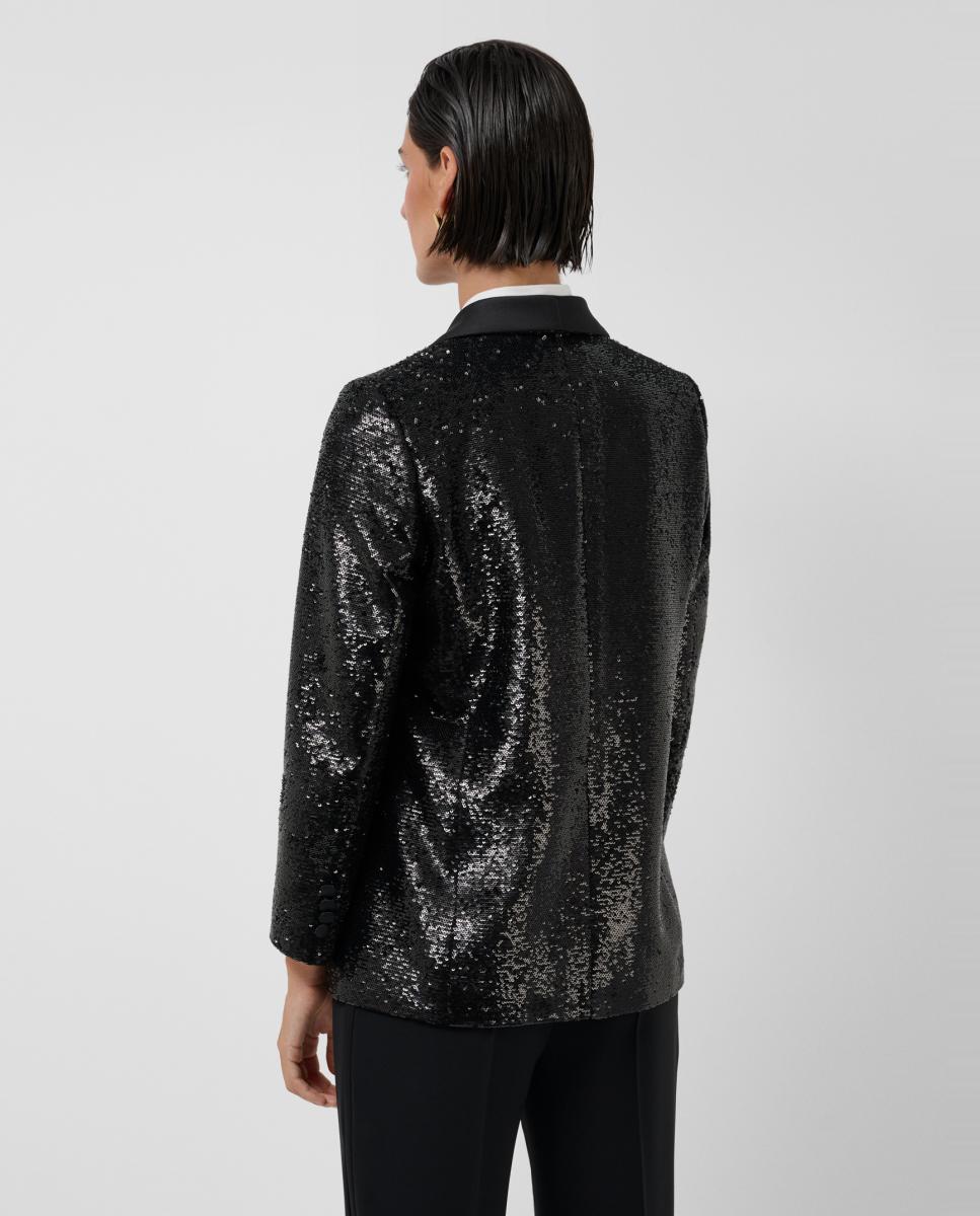 Blazer de Smoking com Lantejoulas Rasas Preto-3