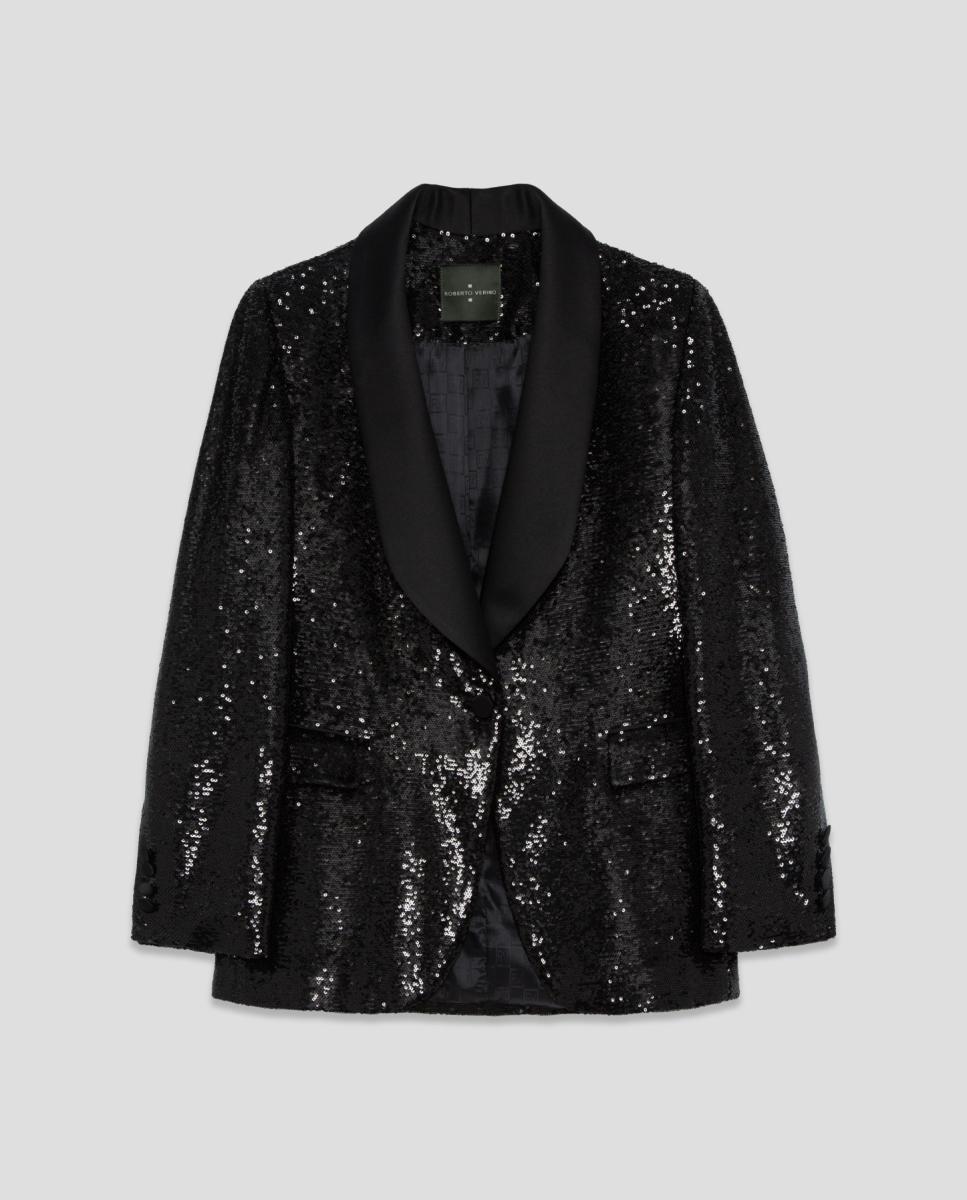 Blazer de Smoking com Lantejoulas Rasas Preto-4