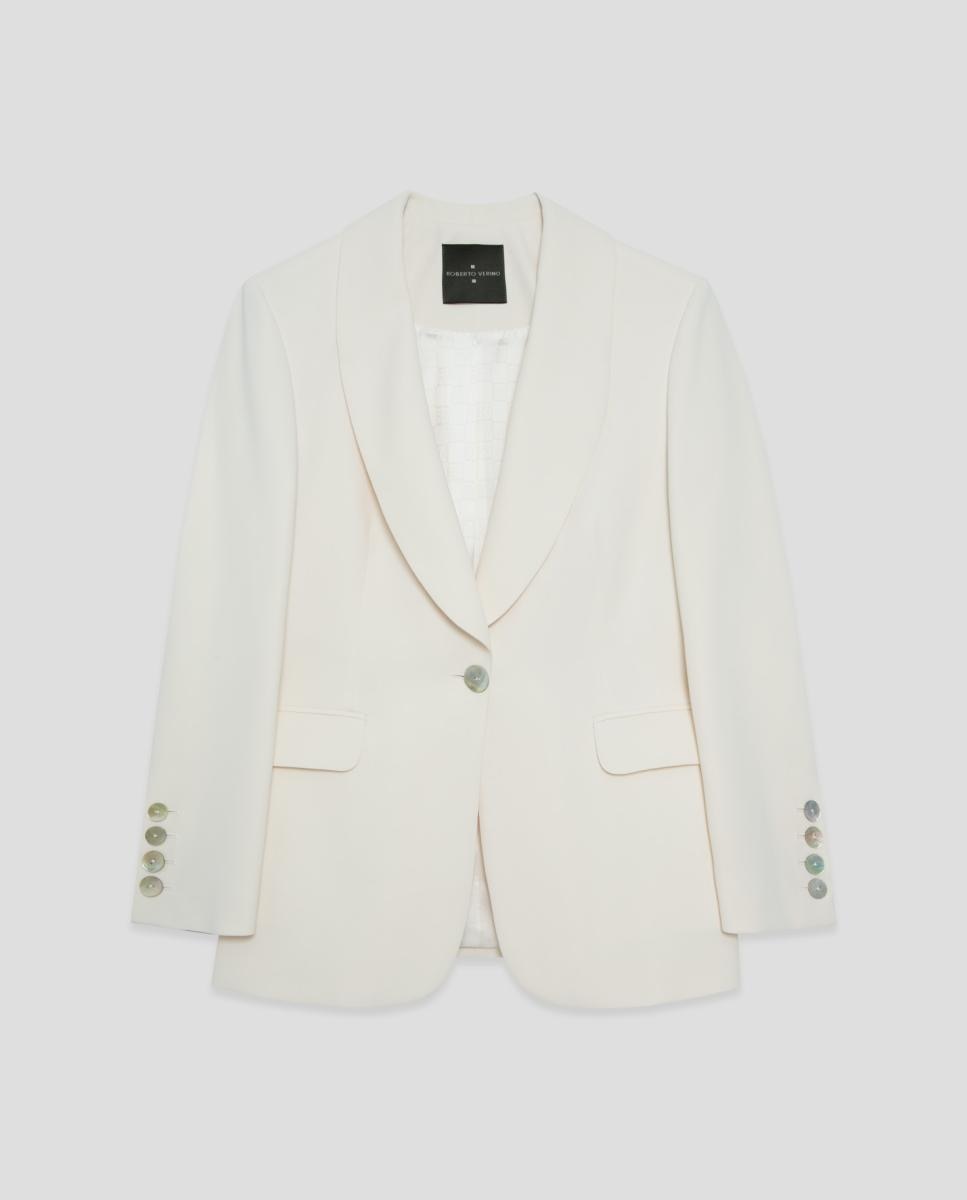 Blazer de Crepe com um Botão e Lapela Arredondada Cru-4