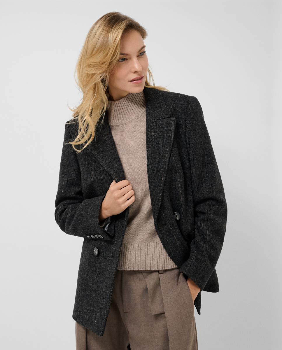 Imagen 0 de Blazer de mujer corta cruzada lana Shetland con cuadro Gris oscuro