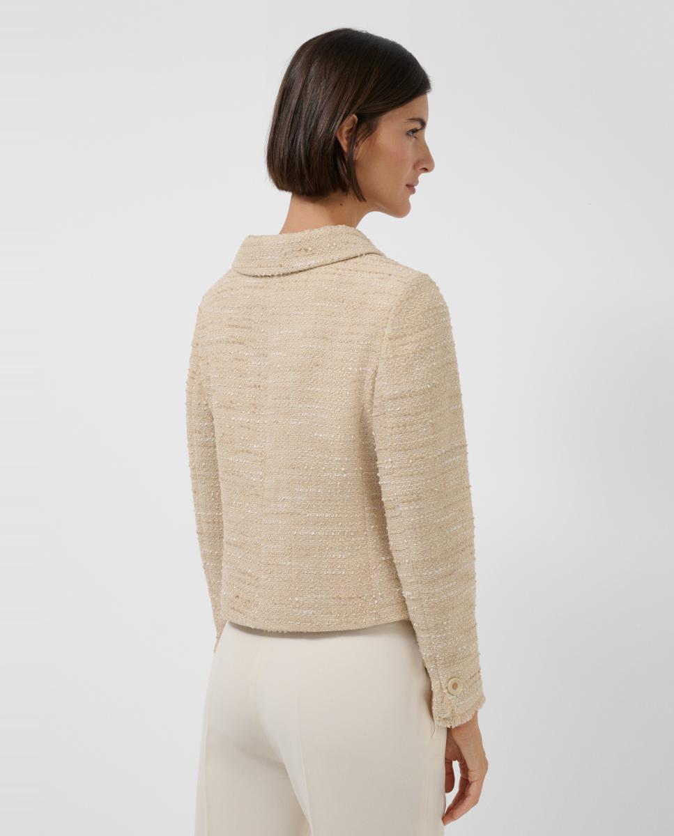Casaco Curto com Quatro Bolsos Tweed Bege-3