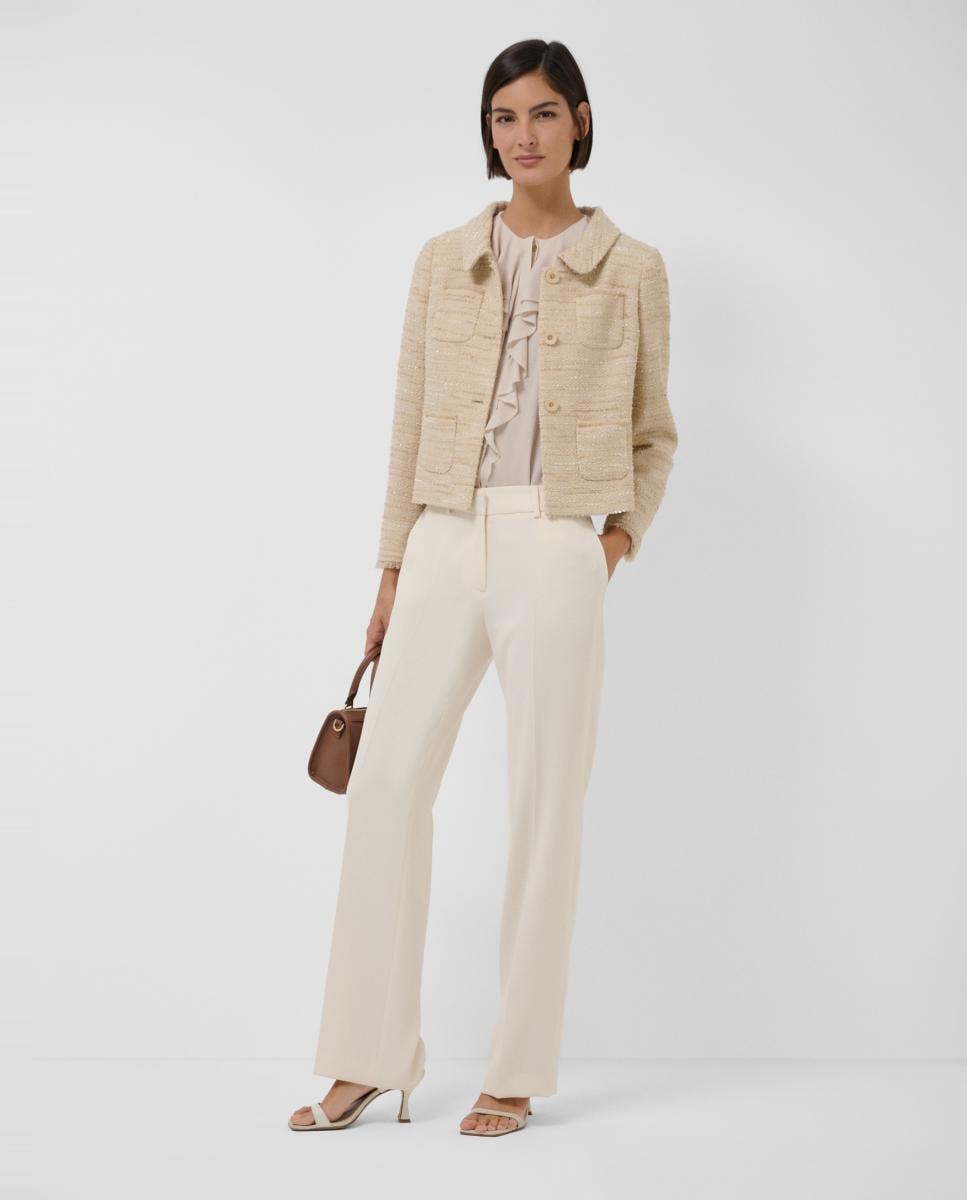 Casaco Curto com Quatro Bolsos Tweed Bege-4