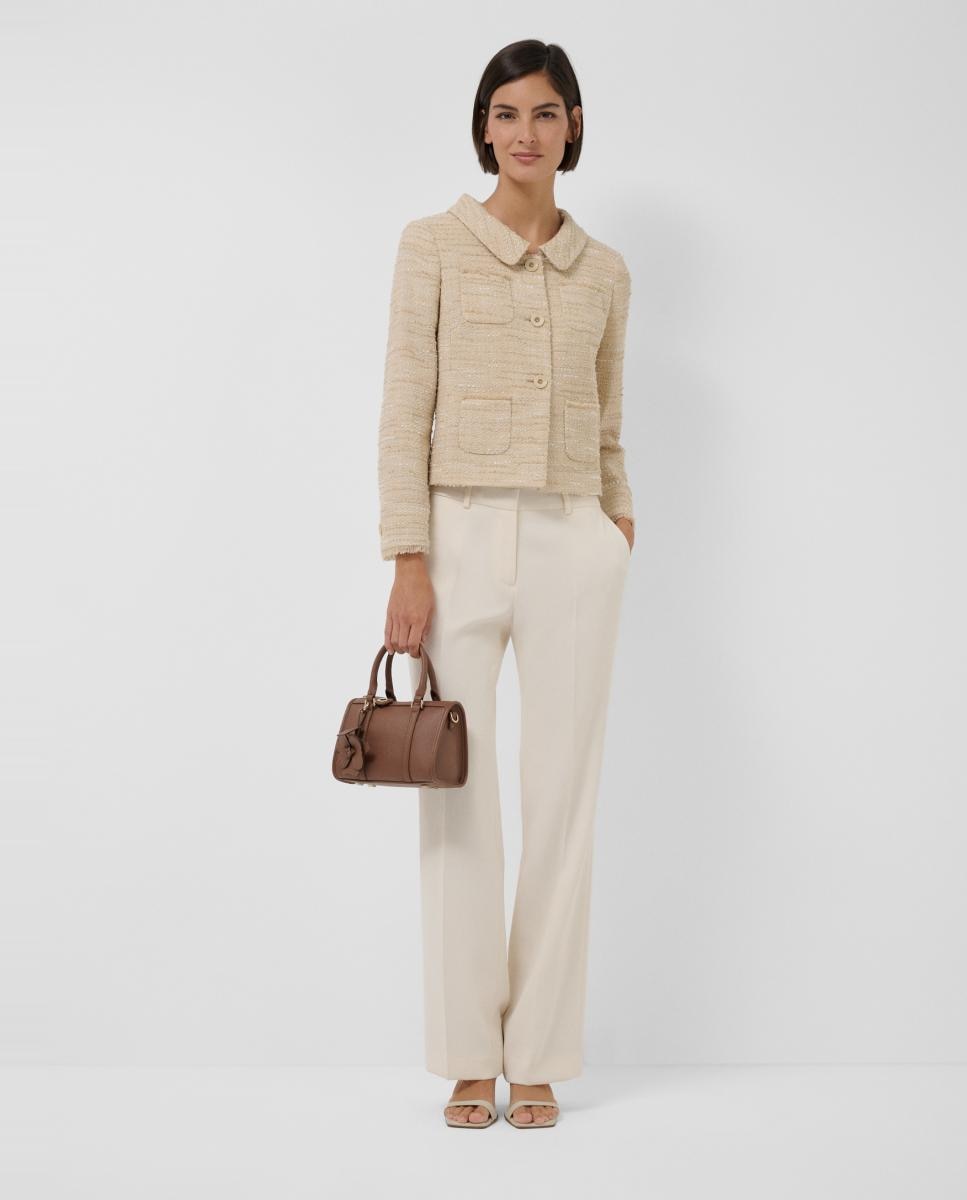 Casaco Curto com Quatro Bolsos Tweed Bege-7