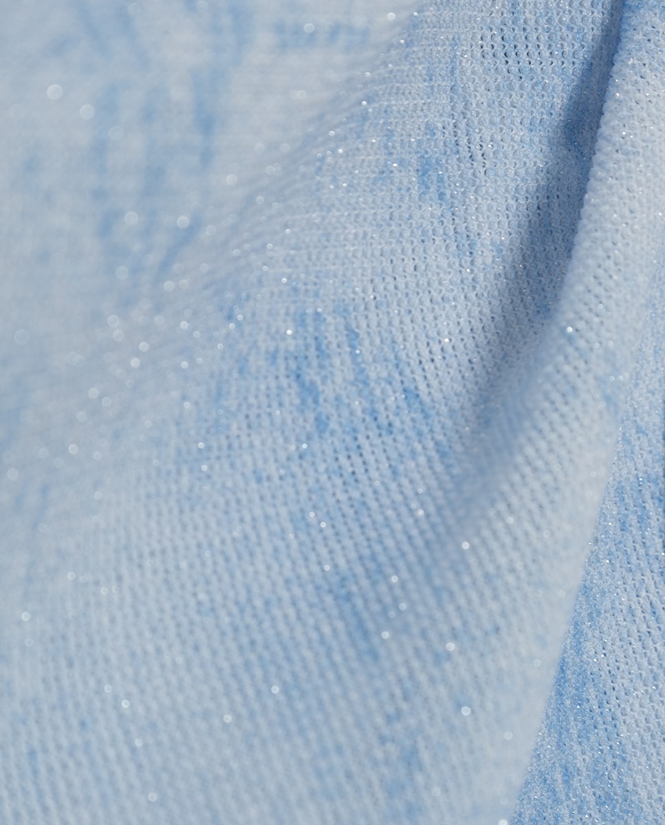 T-shirt de Manga Curta Franzida em Tule Azul-claro-4