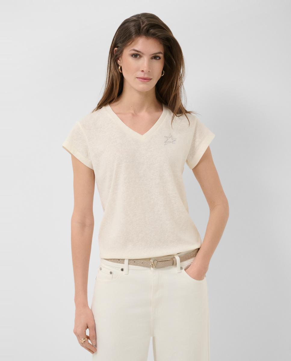 Roberto Verino - Camiseta de mujer cuello pico punto.