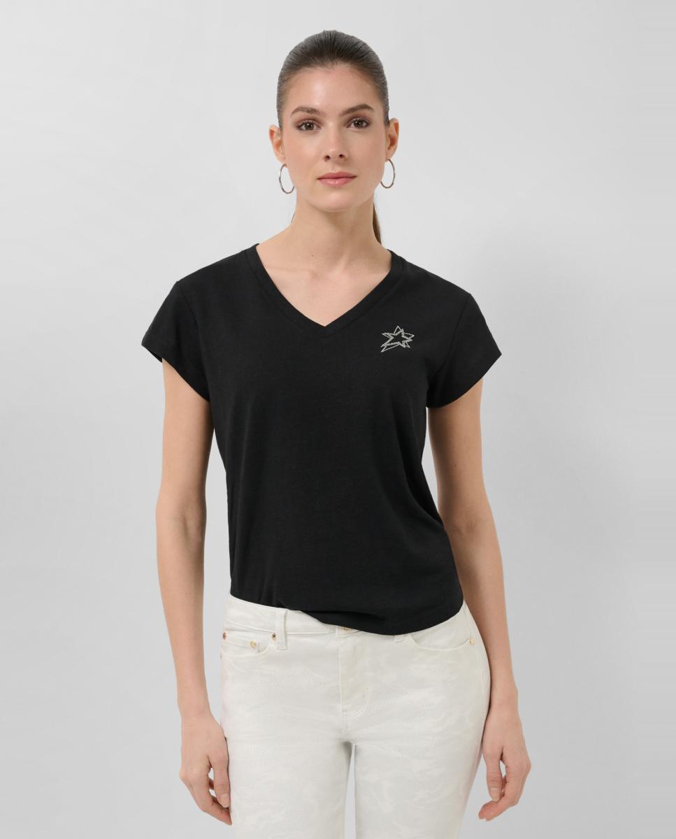 Imagem 0 de T-shirt de Malha com Decote em Bico