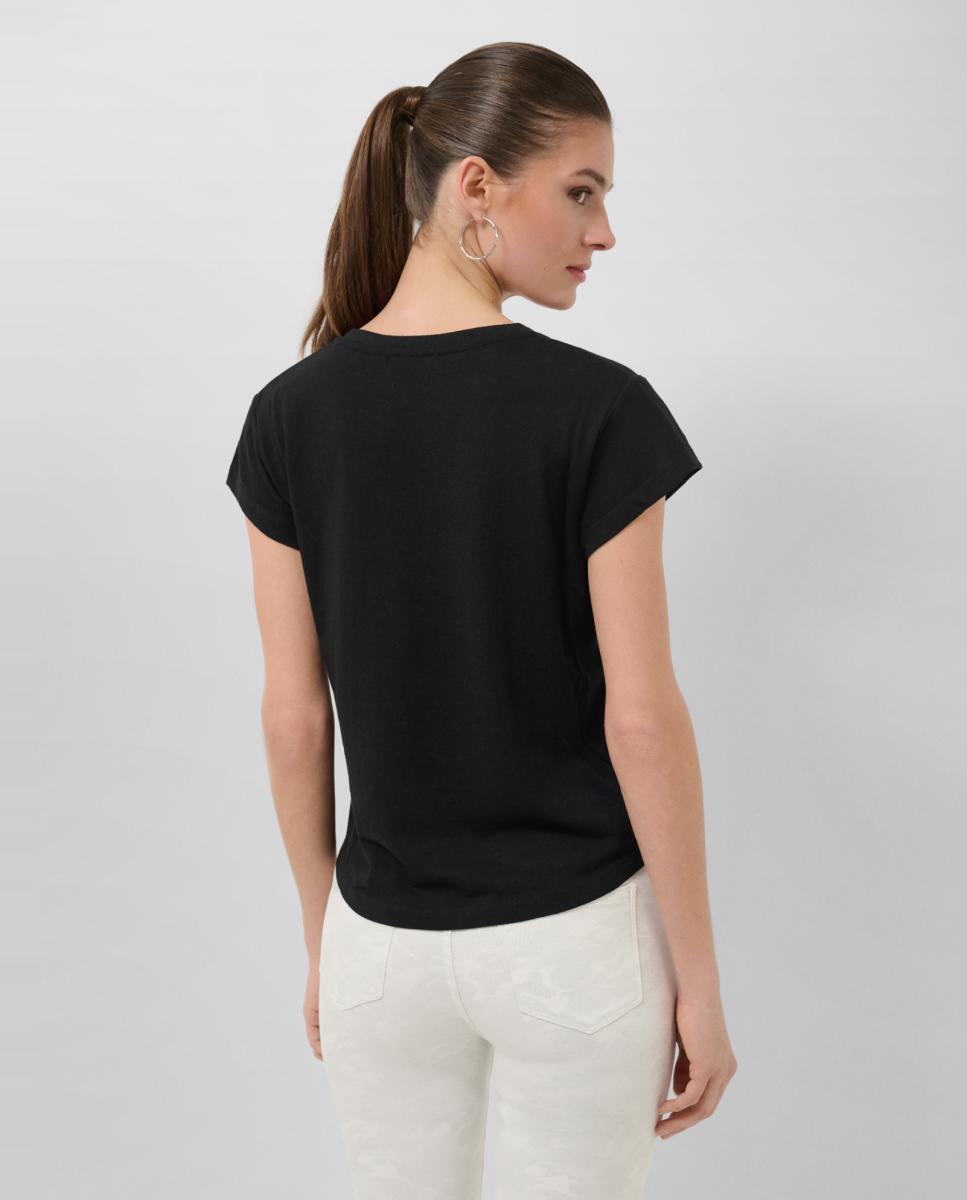 T-shirt de Malha com Decote em Bico Preto-3