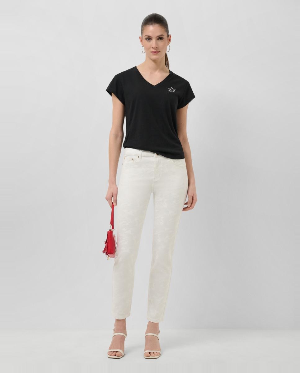 T-shirt de Malha com Decote em Bico Preto-6